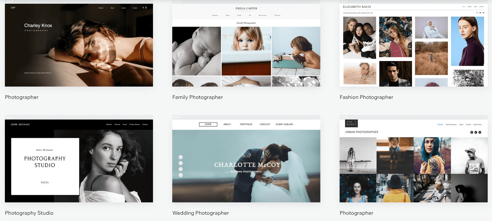 Wix photography templates sample
