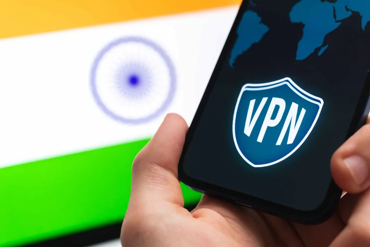 VPN on Phone in front of Indian Flag