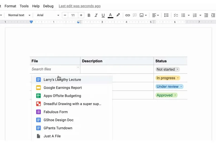 Google Doc's new table feature