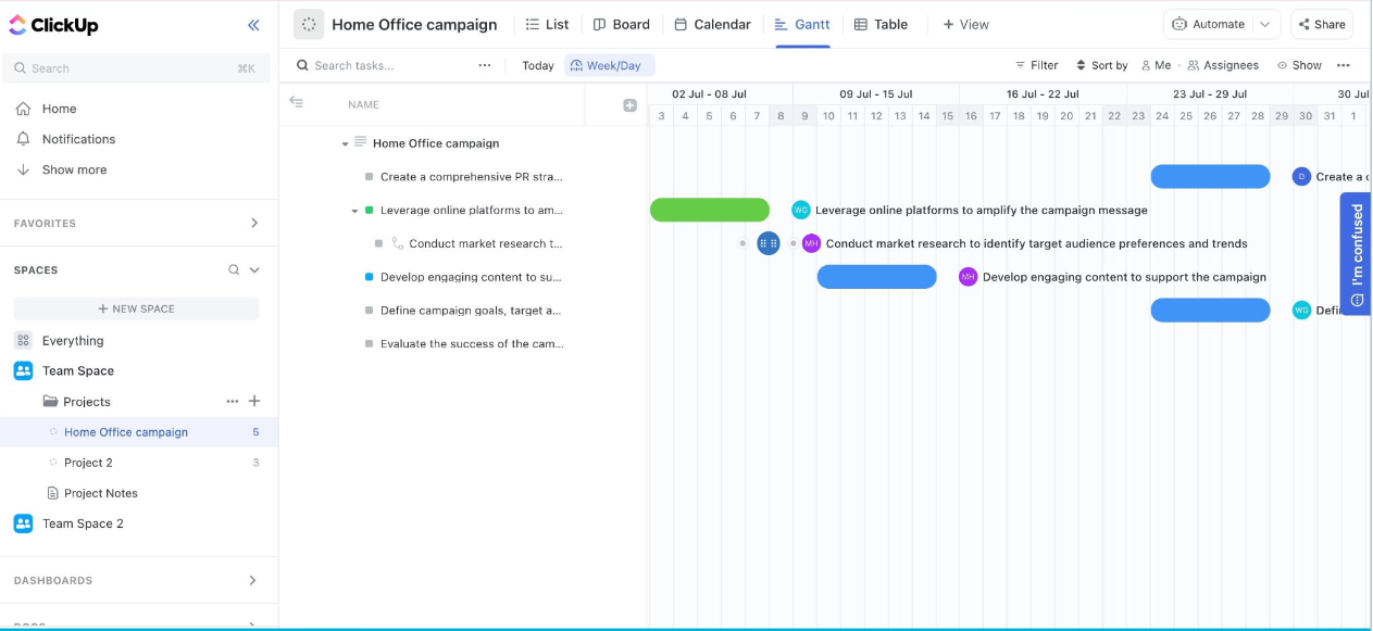 ClickUp's Gantt chart