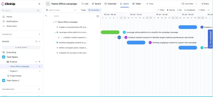 ClickUp's Gantt chart