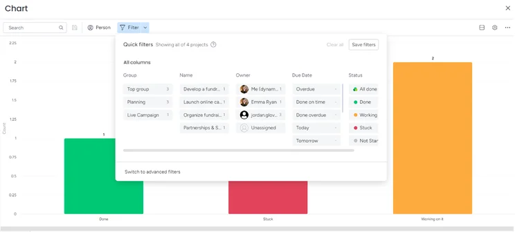 Custom chart building in monday.com
