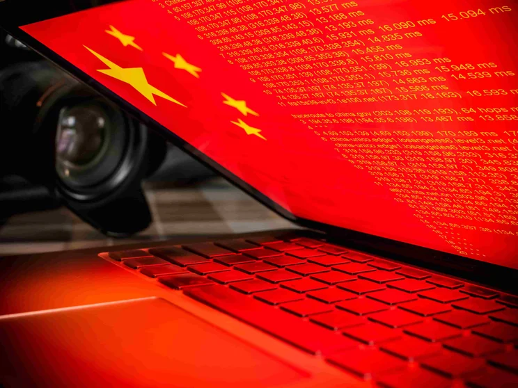China flag on laptop screen
