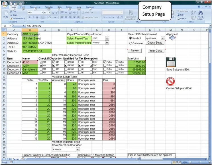 ExcelPayroll setup