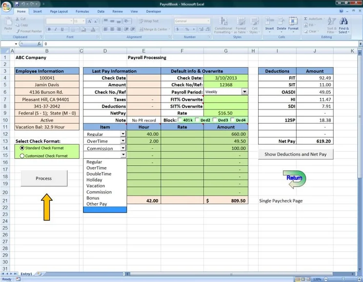 ExcelPayroll processing