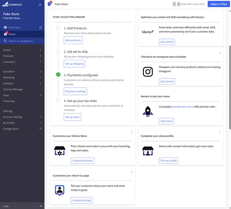 BigCommerce Setup Help interface