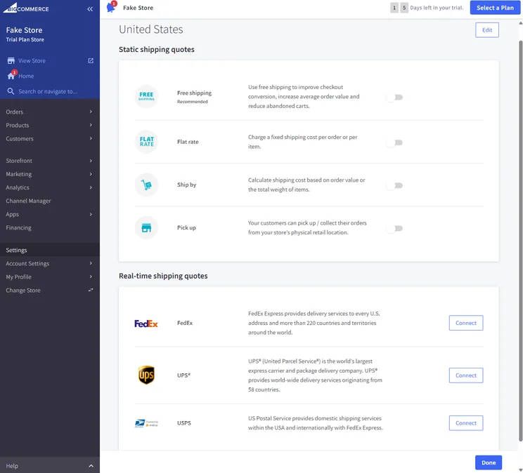 BigCommerce Shipping Customization interface
