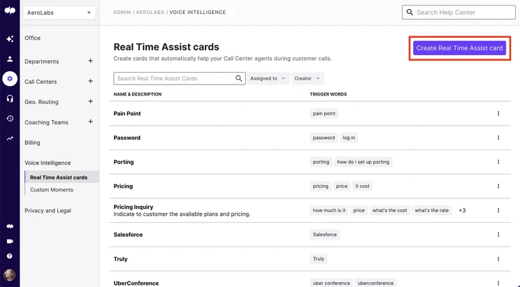 Dialpad: Assist card