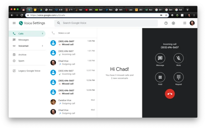 Screenshot of Google Voice