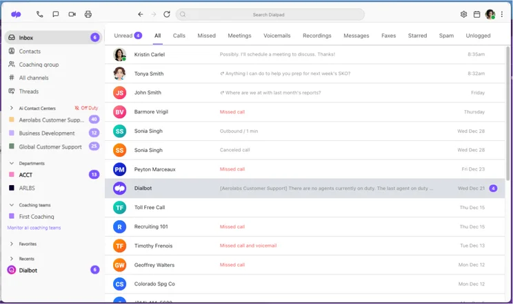 Dialpad Inbox