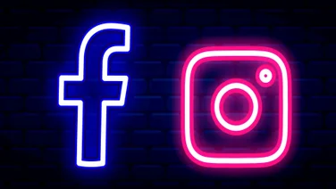 Facebook and Instagram Logos in Neon