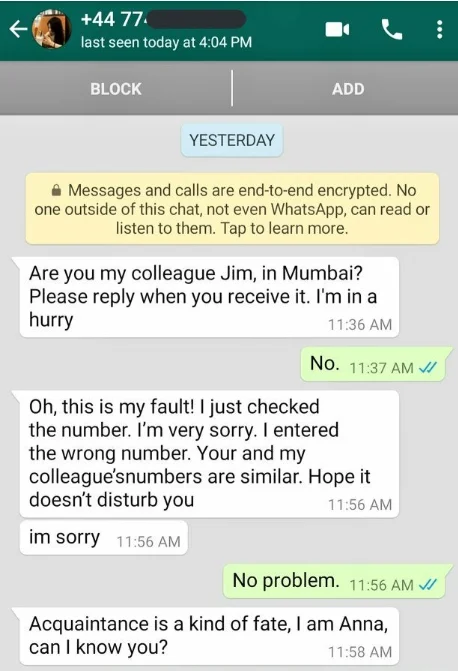 Wrong Number Whatsapp Scam