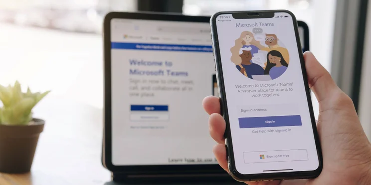 Microsoft Teams on both a smartphone and laptop