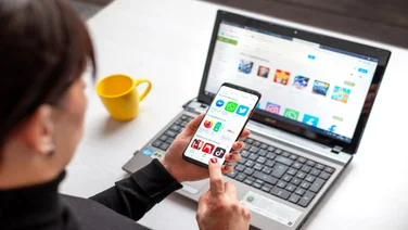 Woman looking through apps