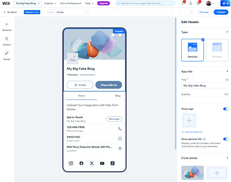 Wix allowed us to edit what the mobile website looks like with a simple editor. Source: Tech.co testing