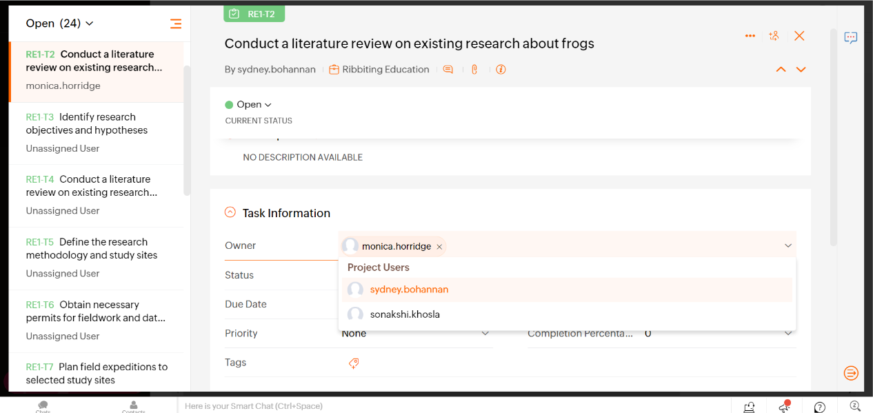 Zoho projects assigning team members to tasks