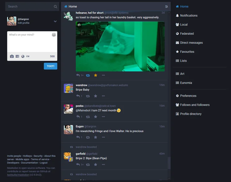 Screenshot of Mastodon's software