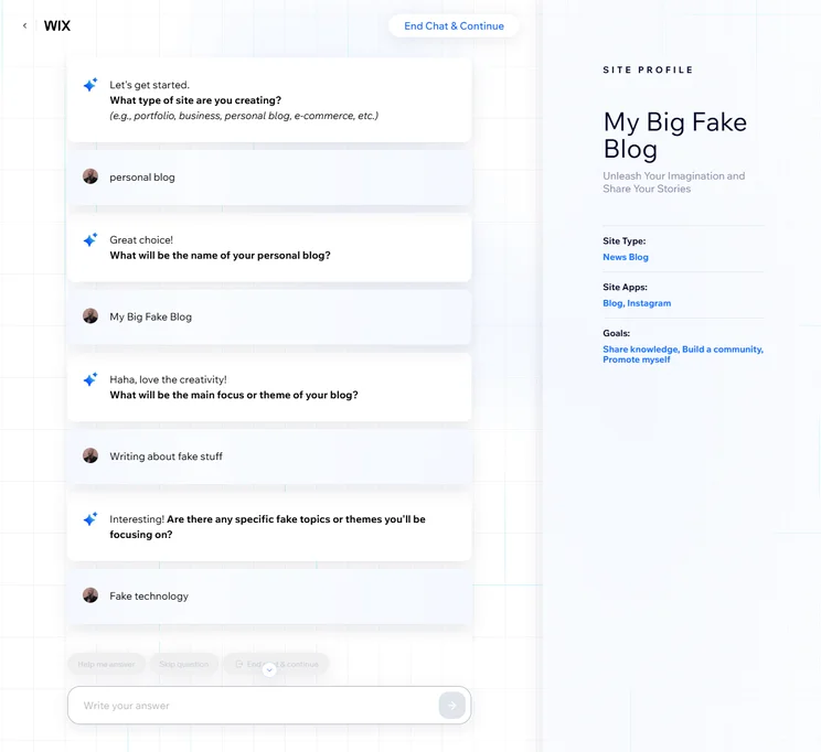 Wix AI Website Builder Chat