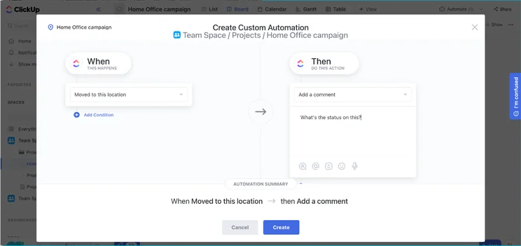 ClickUp's automation builder