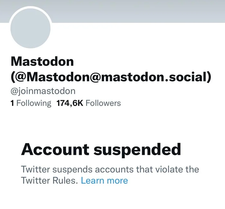 Mastodon's suspended Twitter account