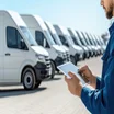 A person uses a fleet management app on an iPad.