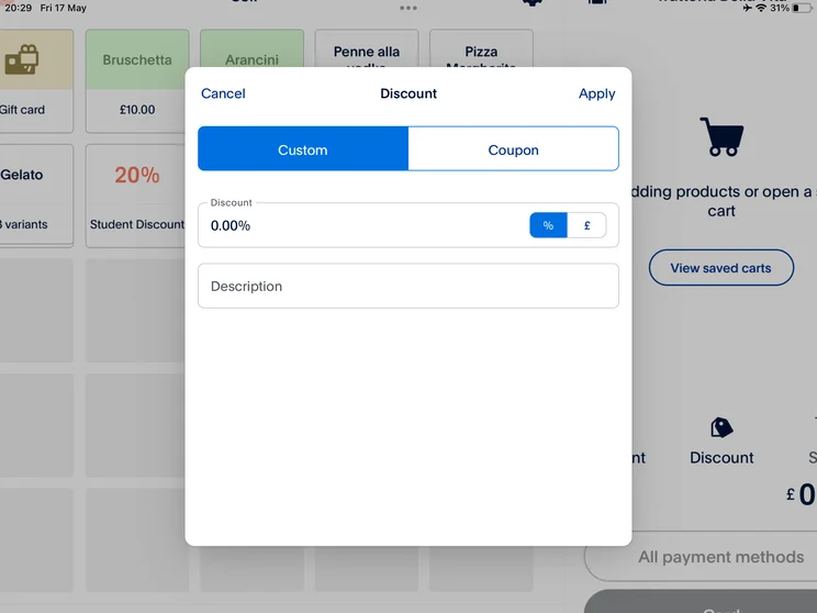 Setting up discounts within the PayPal Zettle POS.