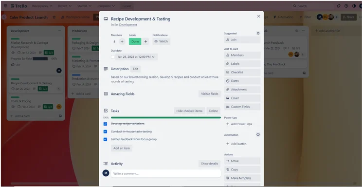 Managing tasks in Trello