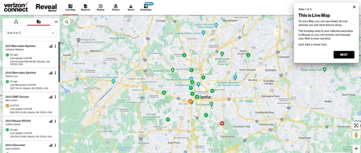 Verizon Connect Reveal: map view
