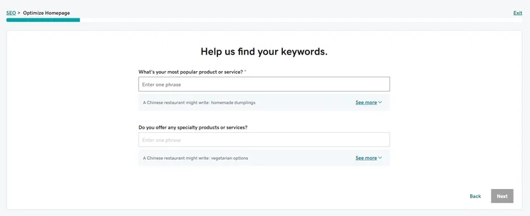 GoDaddy's SEO Wizard features