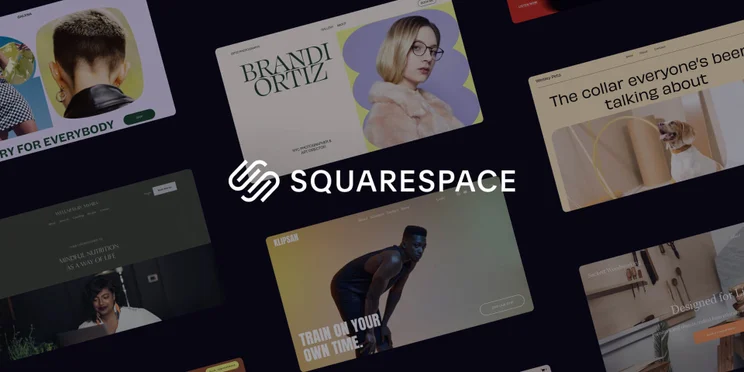 Squarespace logo overlaid on to background of websites made with the builder