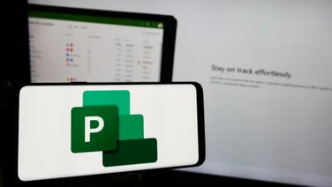 Microsoft Project logo on phone screen