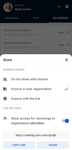 Zoho Meeting Profile