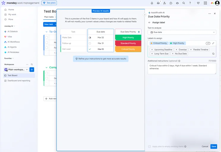 The AI Blocks in monday Work Management allow you to edit specific automations, so you aren't left out of the AI decision making process. Source: Tech.co testing