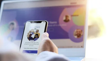 MS teams on screen of phone and computer