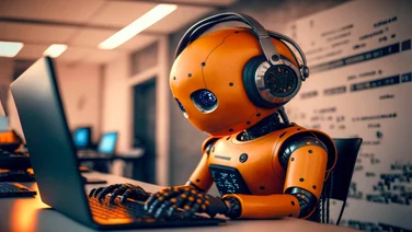 AI Bot in front of computer