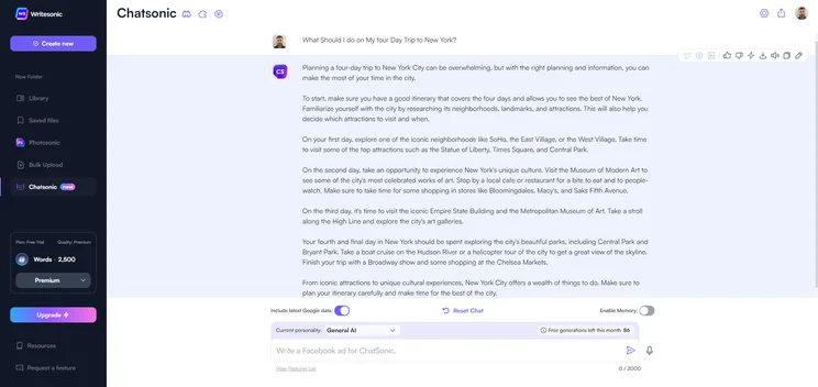 ChatSonic Test question
