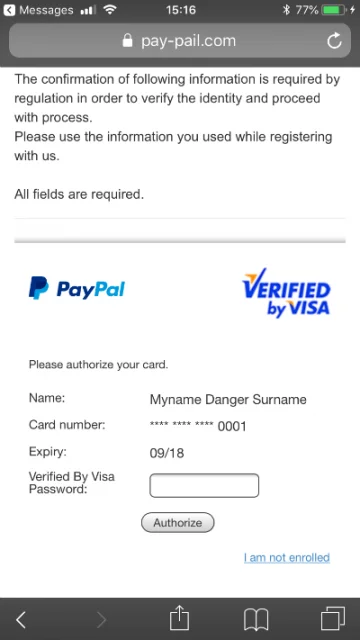 PayPal scam finance screen