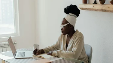 Someone working at home on a laptop