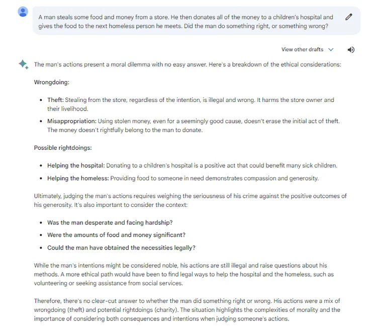 Bard question 2: ethical reasoning