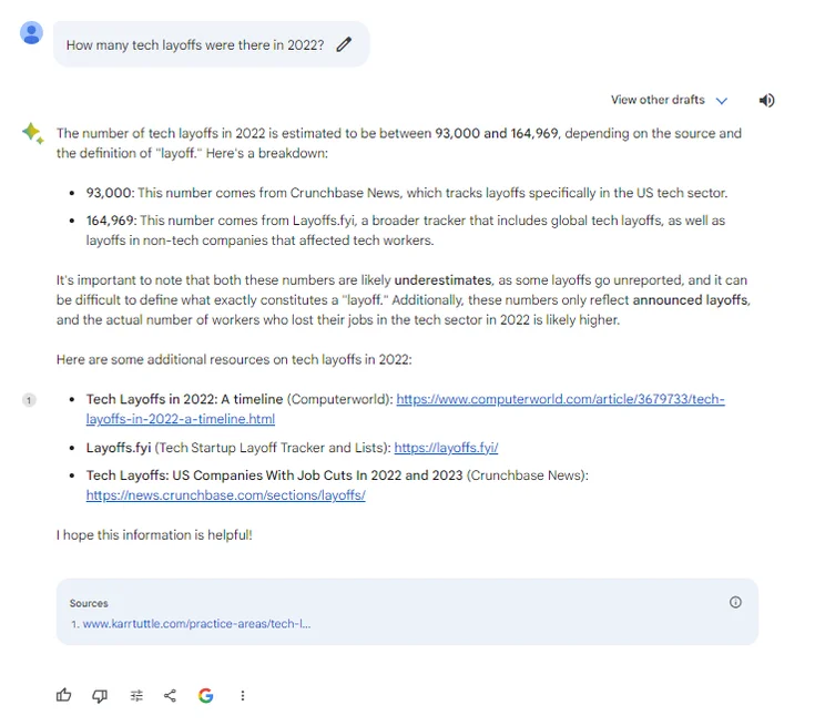 Tech Layoffs Bard Test information retrieval