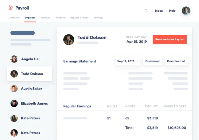 Zenefits payroll dashboard