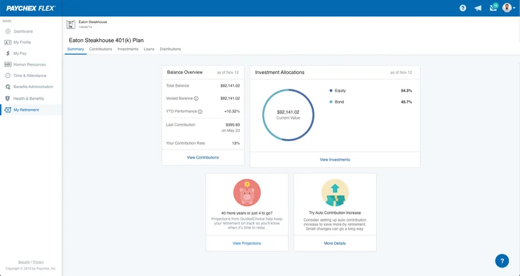 Paychex flex retirement dashboard