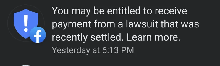 Facebook settlement notification