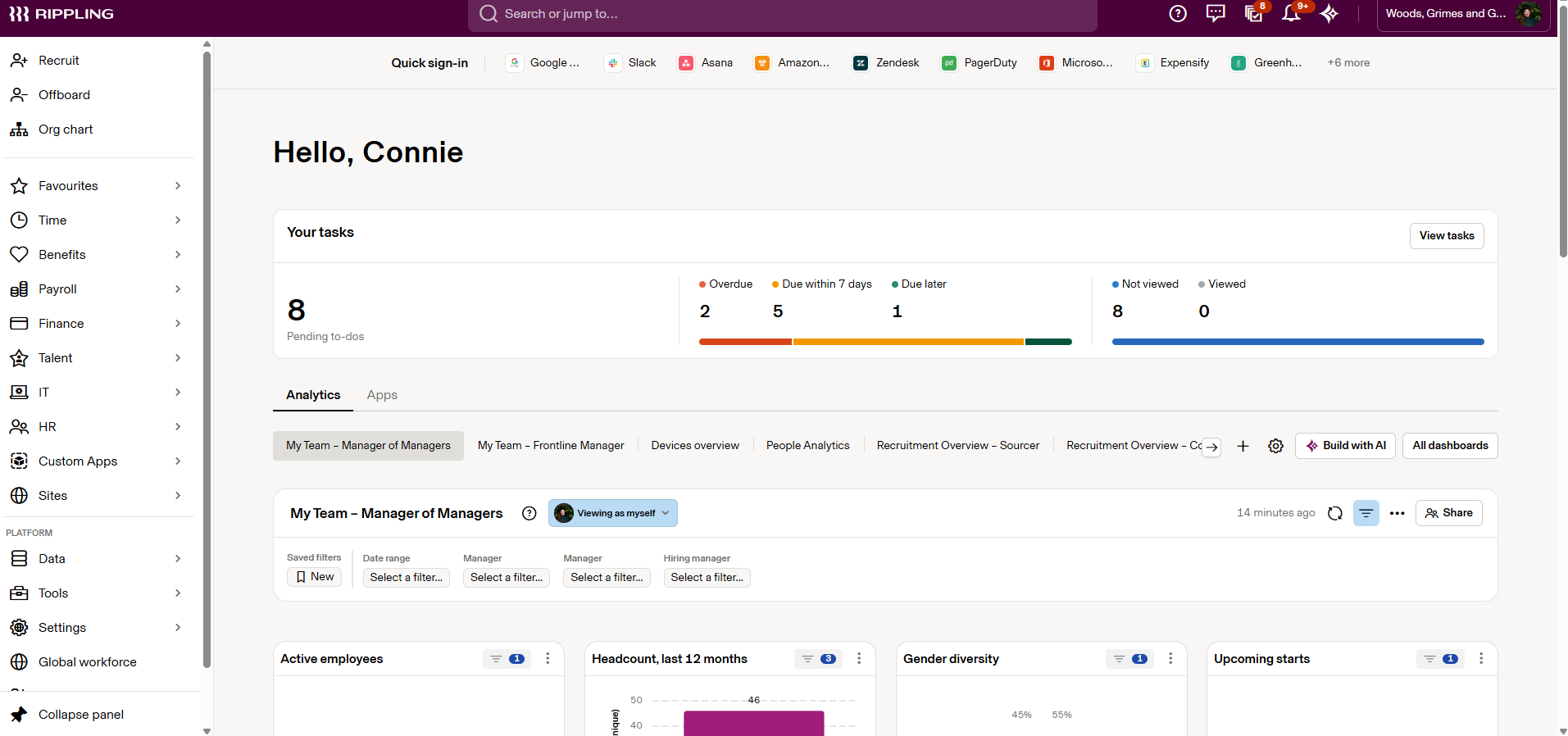 Screenshot of Rippling dashboard. Source: Tech.co