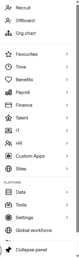 Screenshot of Rippling navigation column. Source: Tech.co