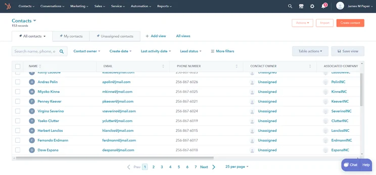 HubSpot Free Contacts