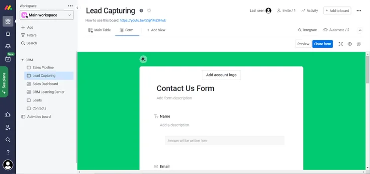 monday CRM lead capture