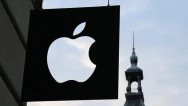 Apple logo in street