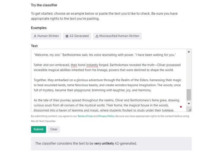 OpenAI text classifier test