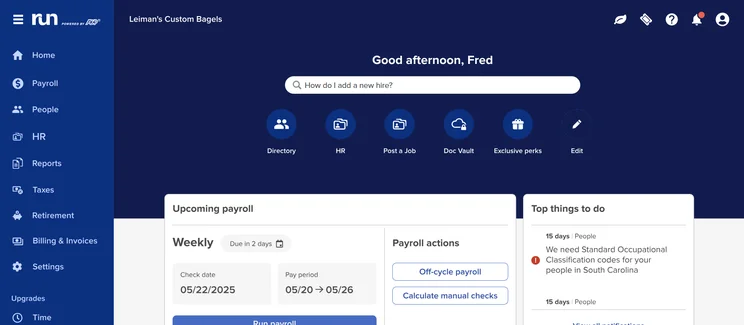 ADP RUN dashboard
